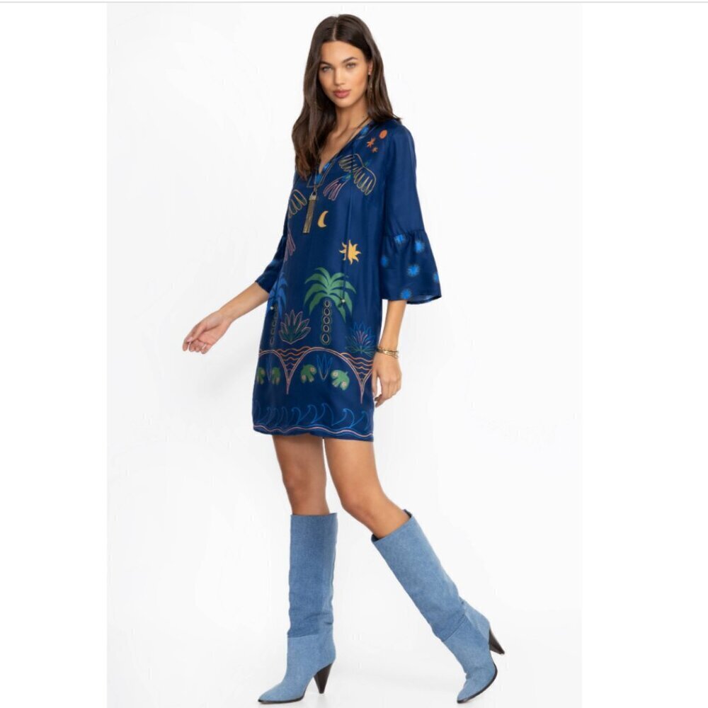 Johnny Was Jade Lorainne Blue Patterned Silk Blend Mini Dress S - Picture 3 of 10